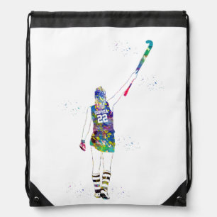 Female Field Hockey Player Drawstring Bag