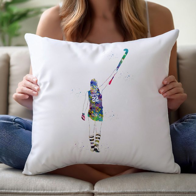 Female Field Hockey Player Throw Pillow (Creator Uploaded)