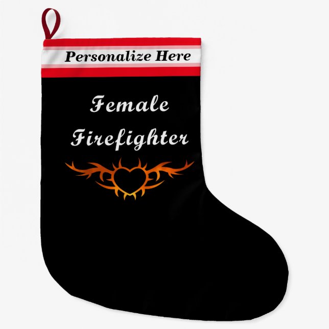 Female Firefighter Large Christmas Stocking (Front)