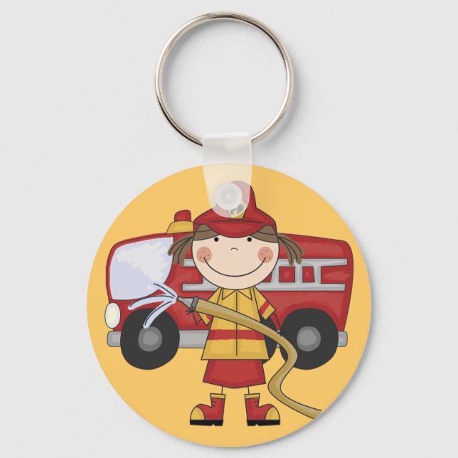 Female Firefighter T-shirts and Gifts Keychain (Front)