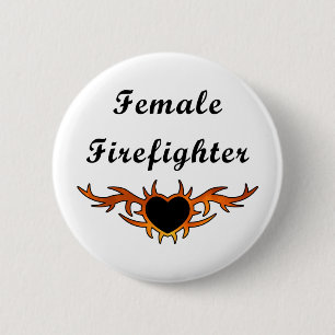 Female Firefighter Tattoo Button