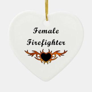 Female Firefighter Tattoo Ceramic Ornament