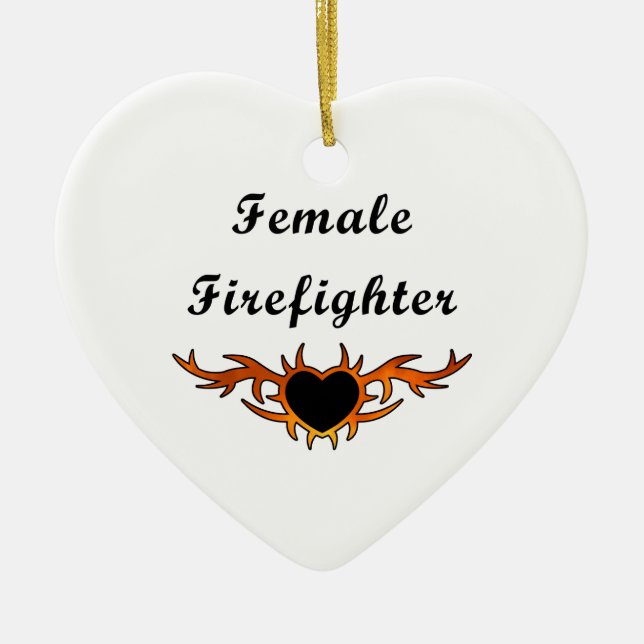 Female Firefighter Tattoo Ceramic Ornament (Front)