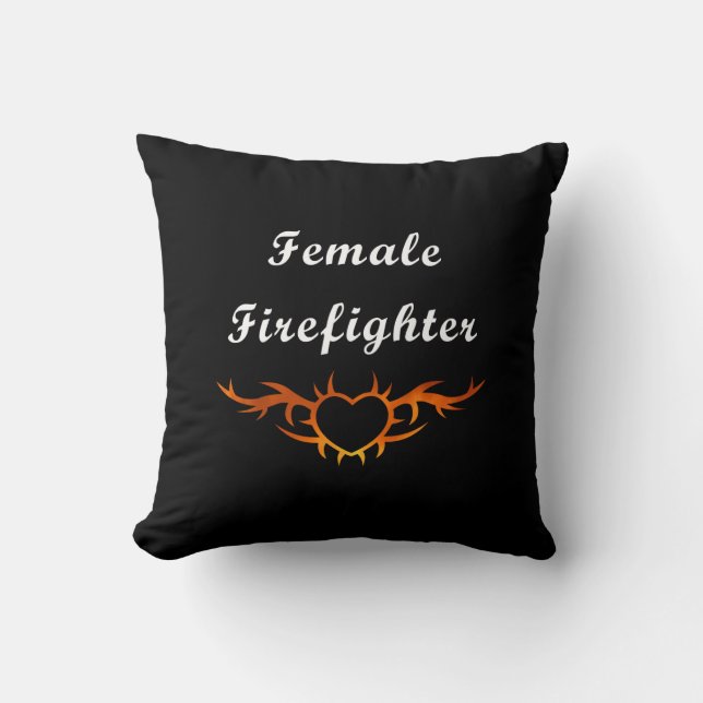 Female Firefighter Tattoo Throw Pillow (Front)