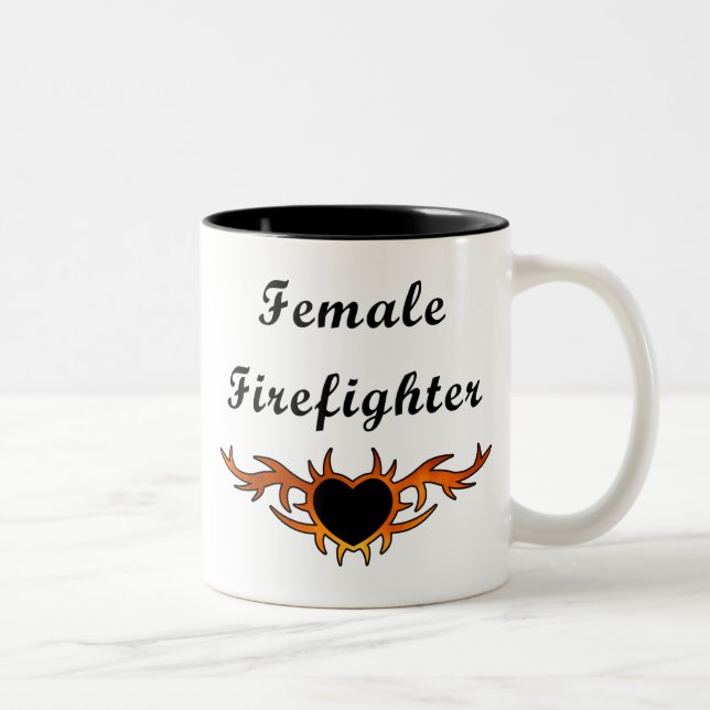 Female Firefighter Tattoo Two-Tone Coffee Mug (Right)