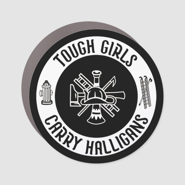 Female Firefighter Tough Girls Carry Halligans  Car Magnet (Front)