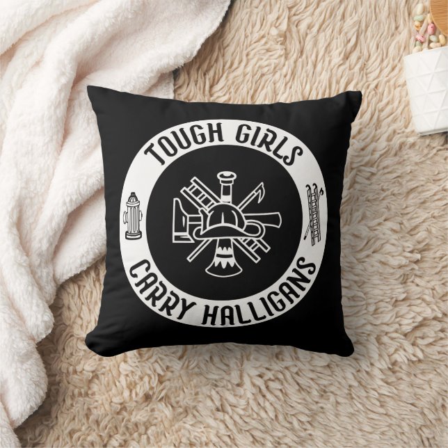 Female Firefighter Tough Girls Carry Halligans  Throw Pillow (Blanket)