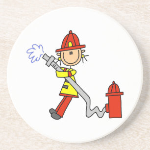 Female Firefighter With Hose T-shirts and Gifts Drink Coaster