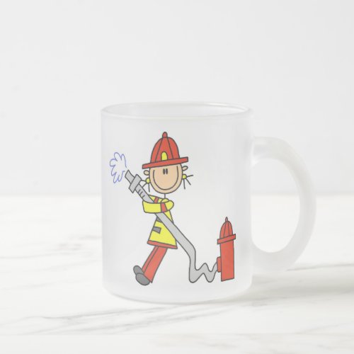 Female Firefighter With Hose T_shirts and Gifts Frosted Glass Coffee Mug