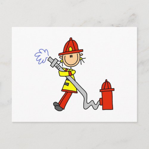 Female Firefighter With Hose T_shirts and Gifts Postcard