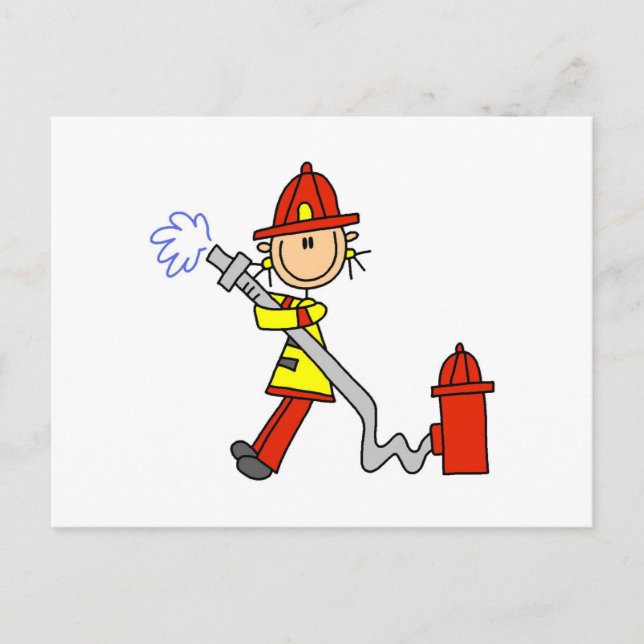 Female Firefighter With Hose T-shirts and Gifts Postcard (Front)