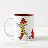 Female Firefighter With Hose T-shirts and Gifts Two-Tone Coffee Mug (Left)
