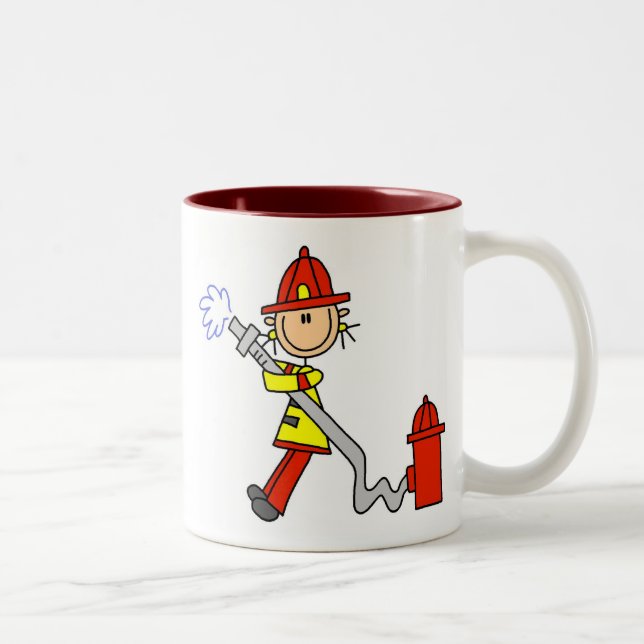 Female Firefighter With Hose T-shirts and Gifts Two-Tone Coffee Mug (Right)