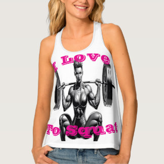 Female Fitness Icon – Front View Barbell Squat Art Tank Top