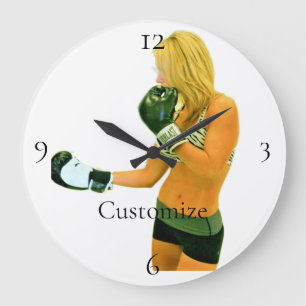 Female Fitness Model boxing Thunder_Cove Large Clock