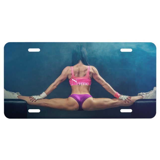 Female Fitness Model Split Thunder_Cove  License Plate (Front)