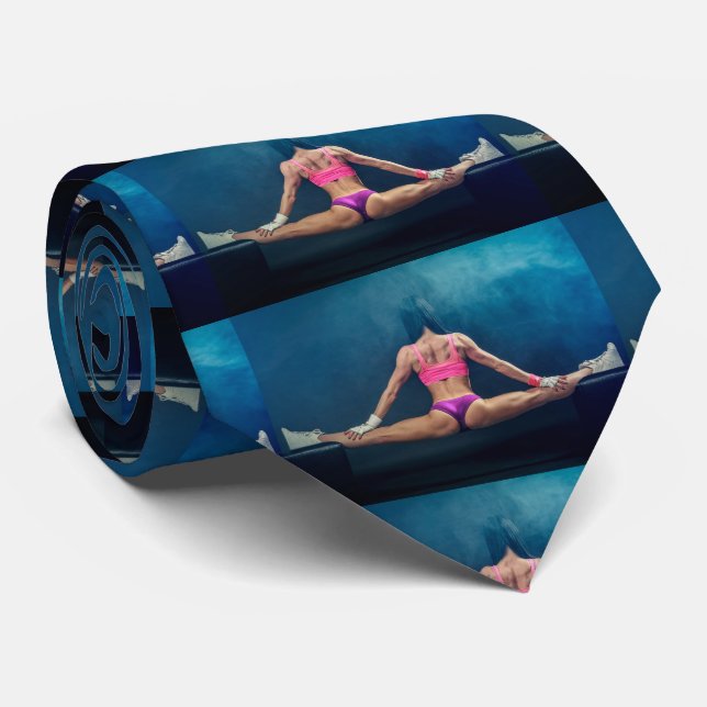 Female Fitness Model Split Thunder_Cove Neck Tie (Rolled)