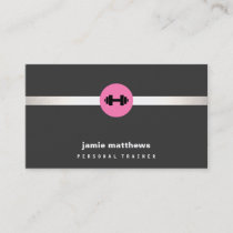 Female Fitness Personal Trainer Pink Dumbbell 2 Business Card