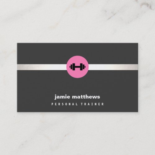 Female Fitness Personal Trainer Pink Dumbbell 2 Business Card