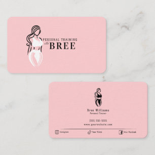 Female Fitness Personal Training Minimalist Pink Business Card