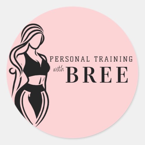 Female Fitness Personal Training Minimalist Pink Classic Round Sticker