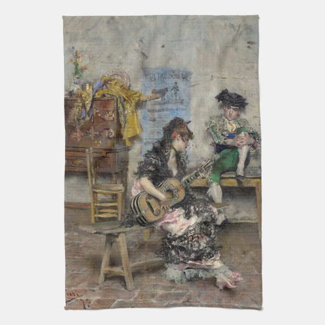 Female Flamenco Guitar Player (Spanish Guitarist) Kitchen Towel (Vertical)