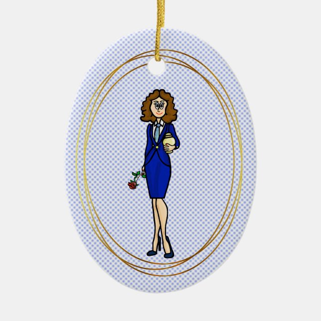 Female Funeral Director Holding Urn Ornament       (Front)