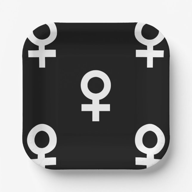 female gender symbol black white paper plates (Front)