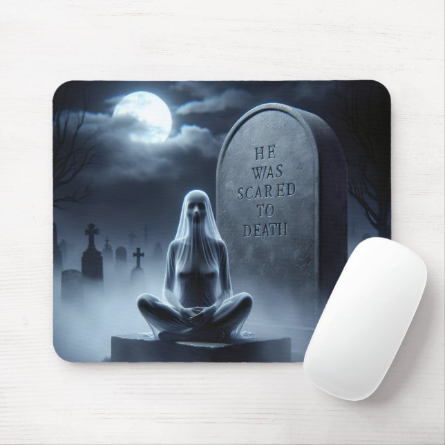 Female Ghost Sitting In a Graveyard Mouse Pad (With Mouse)
