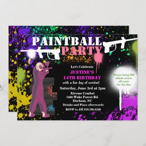 Female Girl Paintball Birthday Invitation