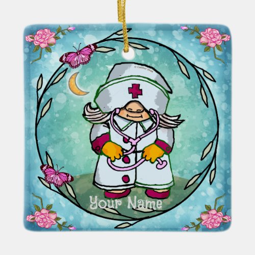 Female Gnome Nurse Ceramic Ornament