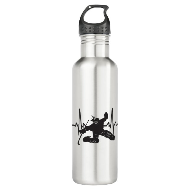 female goalie hockey heartbeat stainless steel water bottle (Front)