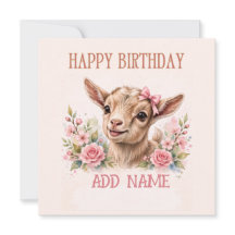 Female Goat: Baby Animal Pastel bow & Flowers 