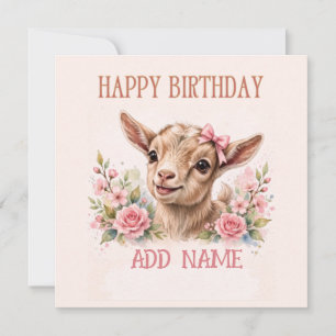 Female Goat: Baby Animal Pastel bow & Flowers Card