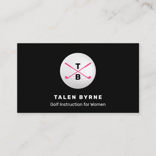 Female Gold Instructor Pro Crossed Gold Clubs  Business Card (Front)