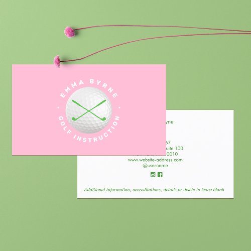 Female Golf Instructor Pro Pink Crossed Clubs Busi Business Card