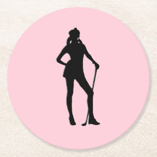 Female Golf Pink Sport Round Paper Coaster