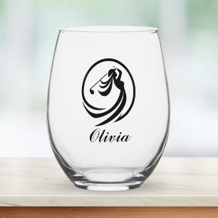 Female Golf Player Silhouette Personalized Stemless Wine Glass