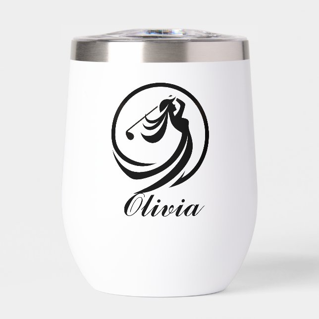 Female Golf Player Silhouette Personalized Thermal Wine Tumbler (Front)