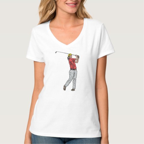 Female Golfer Drives Ball with Precision T_Shirt