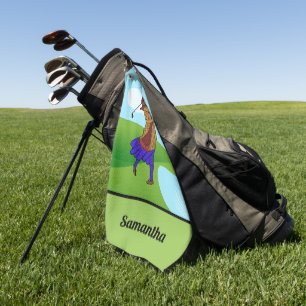 Female Golfer Driving over Water Hazard Golf Towel