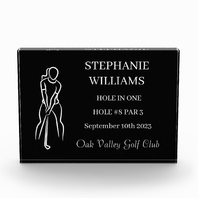 Female Golfer Hole in One Sport Winner Prize Acrylic Award (Front)