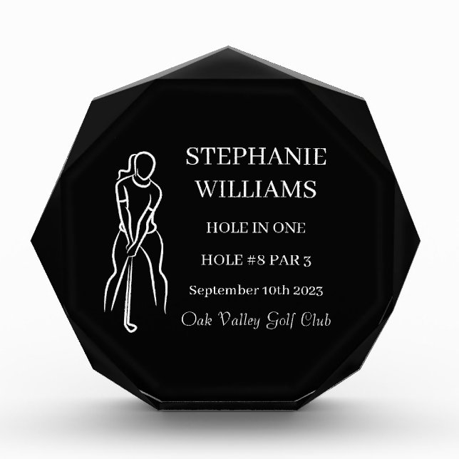 Female Golfer Hole in One Sport Winner Prize Acrylic Award (Front)