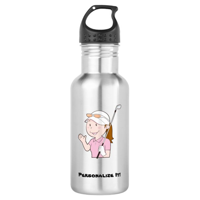 Female Golfer Stainless Steel Water Bottle (Front)