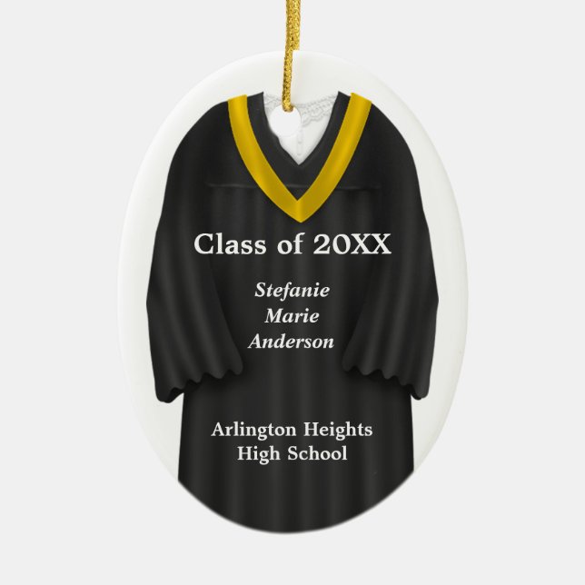 Female Grad Gown Black and Gold Ornament (Front)