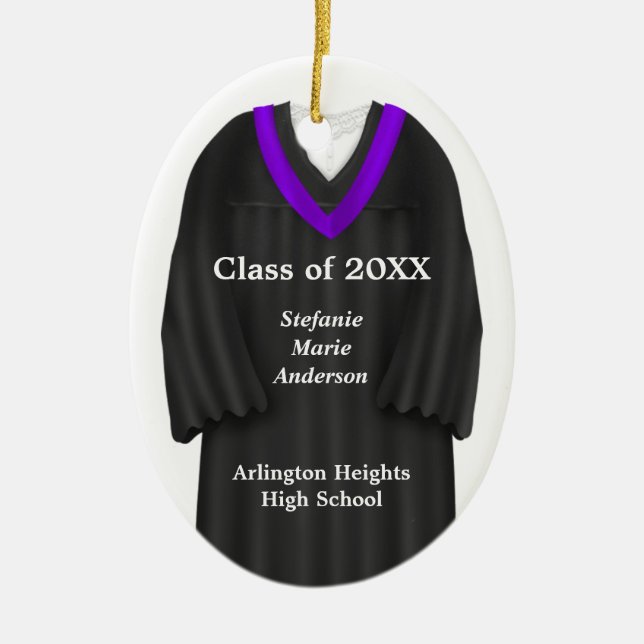 Female Grad Gown Black and Purple Ornament (Front)