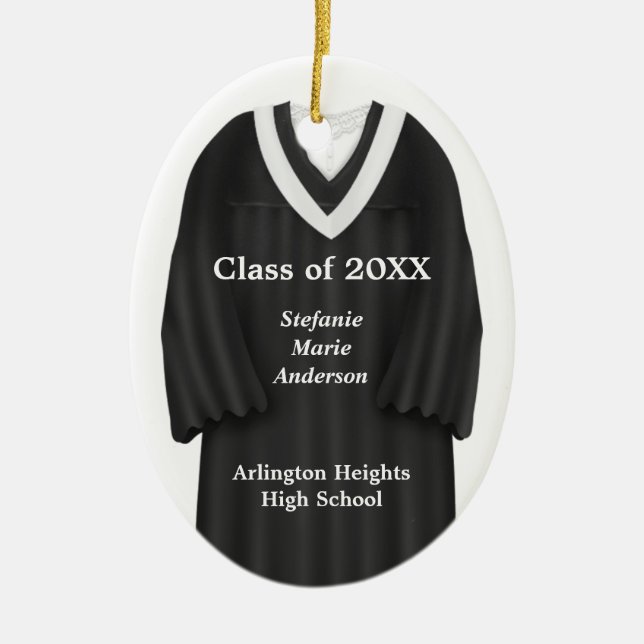 Female Grad Gown Black and White Ornament (Front)
