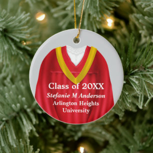 Female Grad Gown Red and Gold Ornament