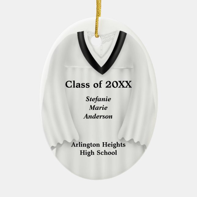 Female Grad Gown White and Black Ornament (Front)