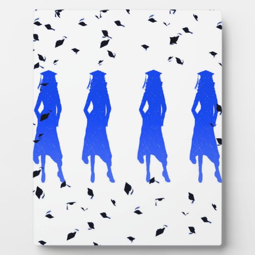 Female Grad Silhouettes in Cap and Gown in Royal Plaque